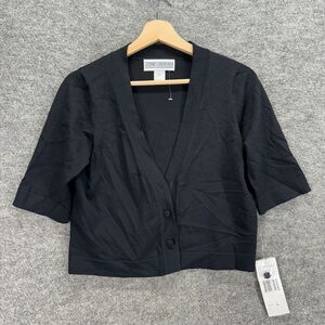 New Jessica Howard Cardigan Women L Large Black V-Neck Short Sleeve Button